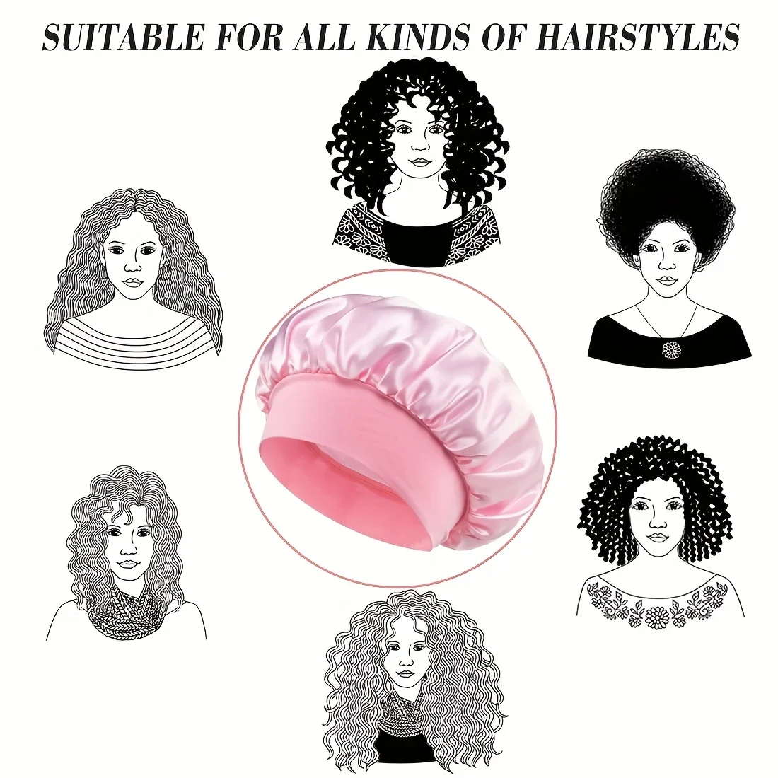 Hair Styling Tool Set Pink Satin Heatless Curling Rods + Shower Cap + Vent Brush for Curling Coloring Hair Care 4-in-1 Kit