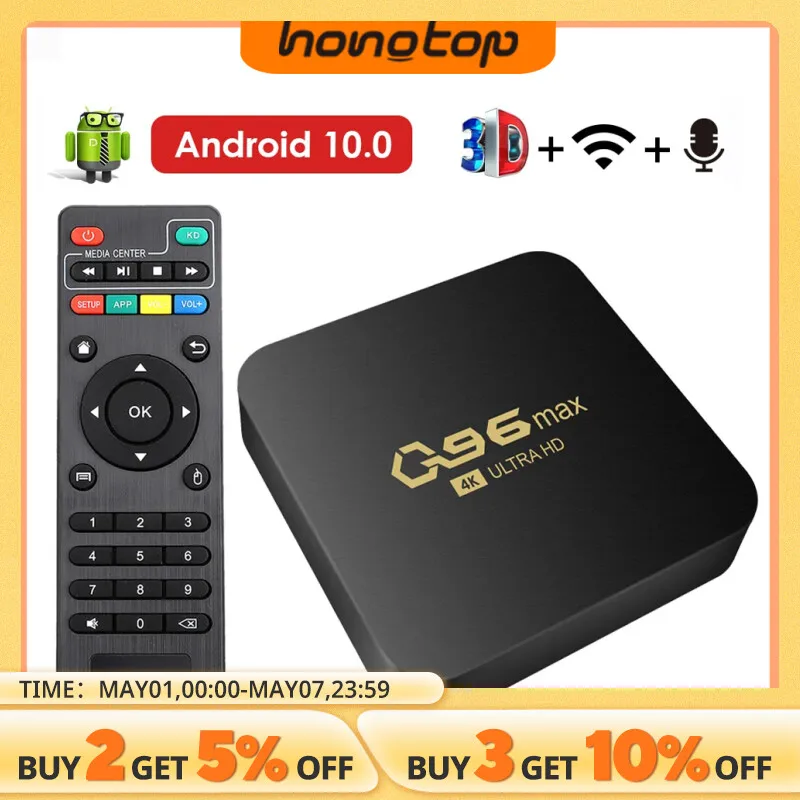 HONGTOP WIFI 4K Q96 MAX Smart TV Box 2.4/5G Set-top Box Android 10.0 Media Player Android Quad Core Smart TV Box Media Player