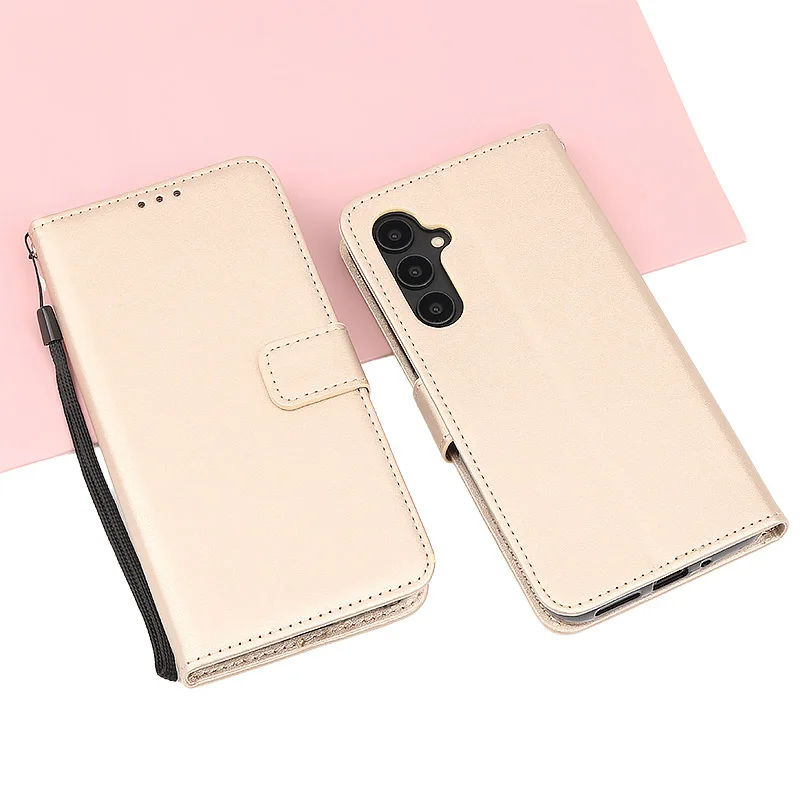 Magnetic Flip Leather Wallet Case with Solid Color and Skin Feel Finish