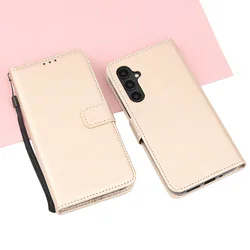 Magnetic Flip Leather Wallet Case with Solid Color and Skin Feel Finish for Galaxy A05s (Gold)