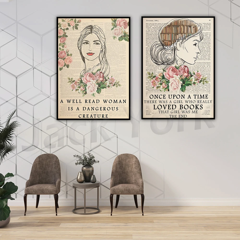 Book Lovers Poster, Floral Poster Print, Vintage Print, Reading Poster, Quote Print, Typography, Wall Art, Ideal Gift