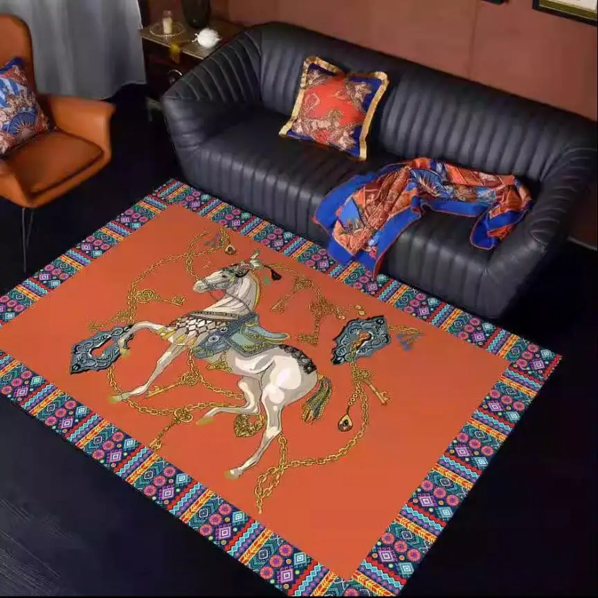 Nordic Animal Chic Horse Living Room Carpet Area Carpet Large Luxury Design Lounge Rug Orange Horse Bedroom Rug For Home Decor