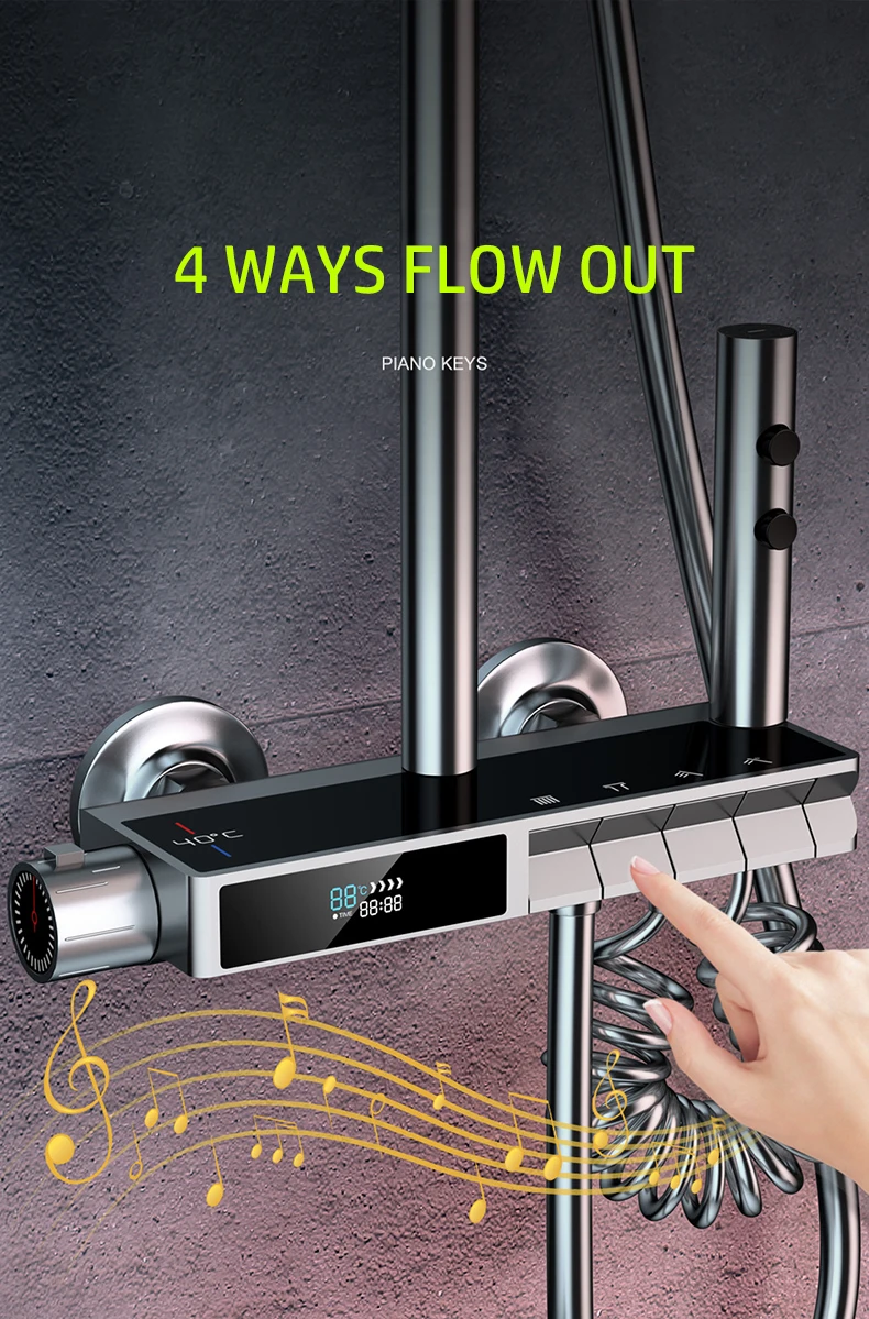 Description Picture 4 of itemHot Cold Mixer Shower Set Bathroom LED Digital Shower System Bathtub Wall Mount SPA Rainfall Round Tube Faucet Luxury Torneiras