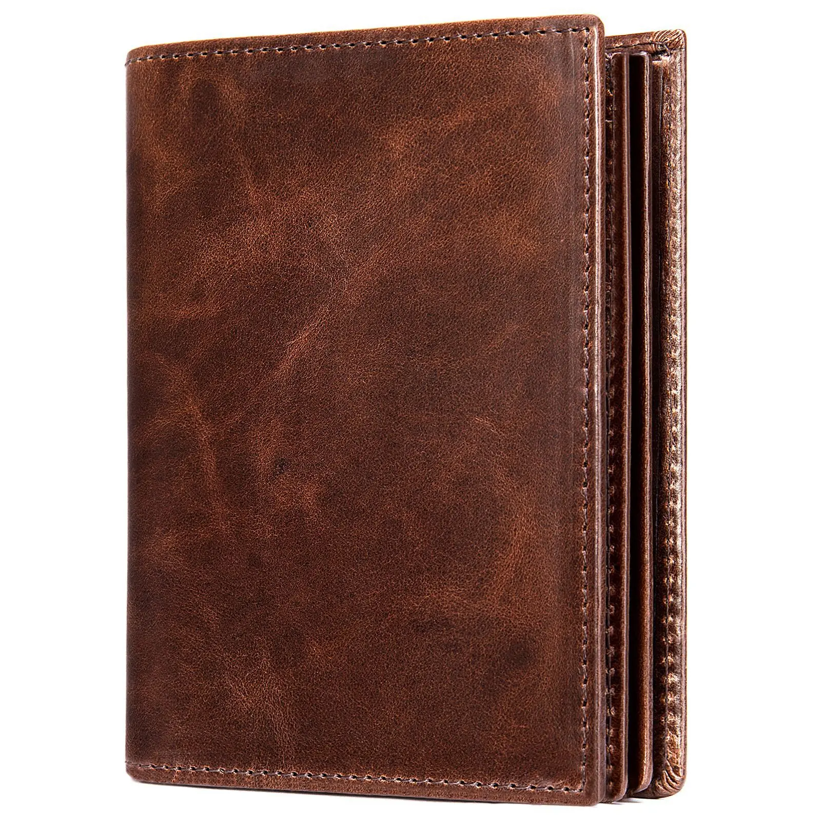 Men's Wallet RFID-Blocking Genuine Leather Bifold Wallet with Flip ID Window Black Brown Large Capacity