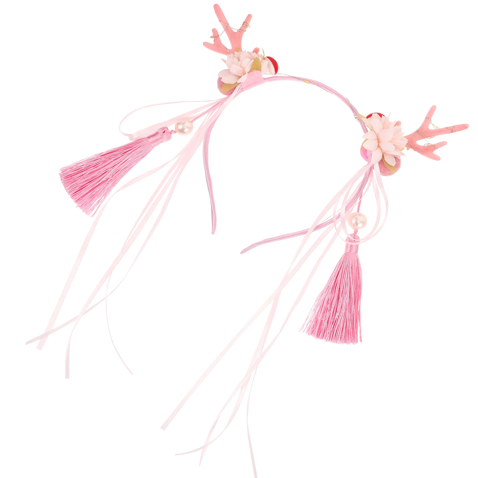 

Christmas Deer Horn Headband Flower Tassel Headband Decorative Headband Cute Headband with Light