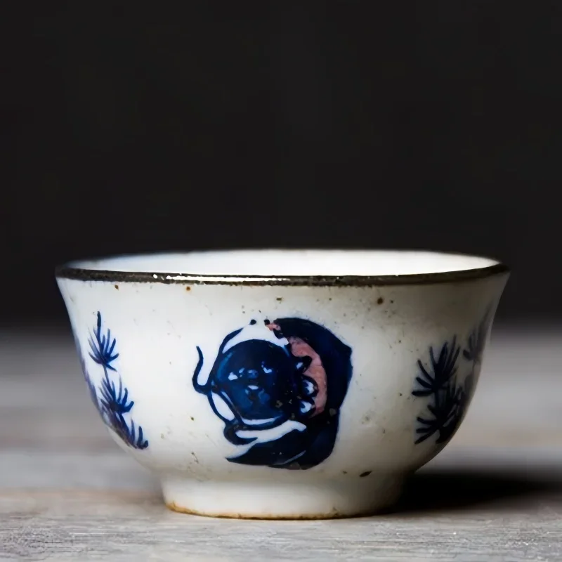 1PC 30ml Hand-Painted Chinese Calligraphy Teacup - Stoneware Gongfu Tea Set, Poetry Cup, Traditional Style Tea Bowl