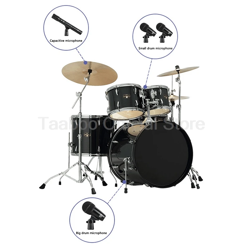 Multi Microphone Kits Professional Musical Instrument Set Sound Recording Wired Mic for Bar Band Stage Performance Show with Box