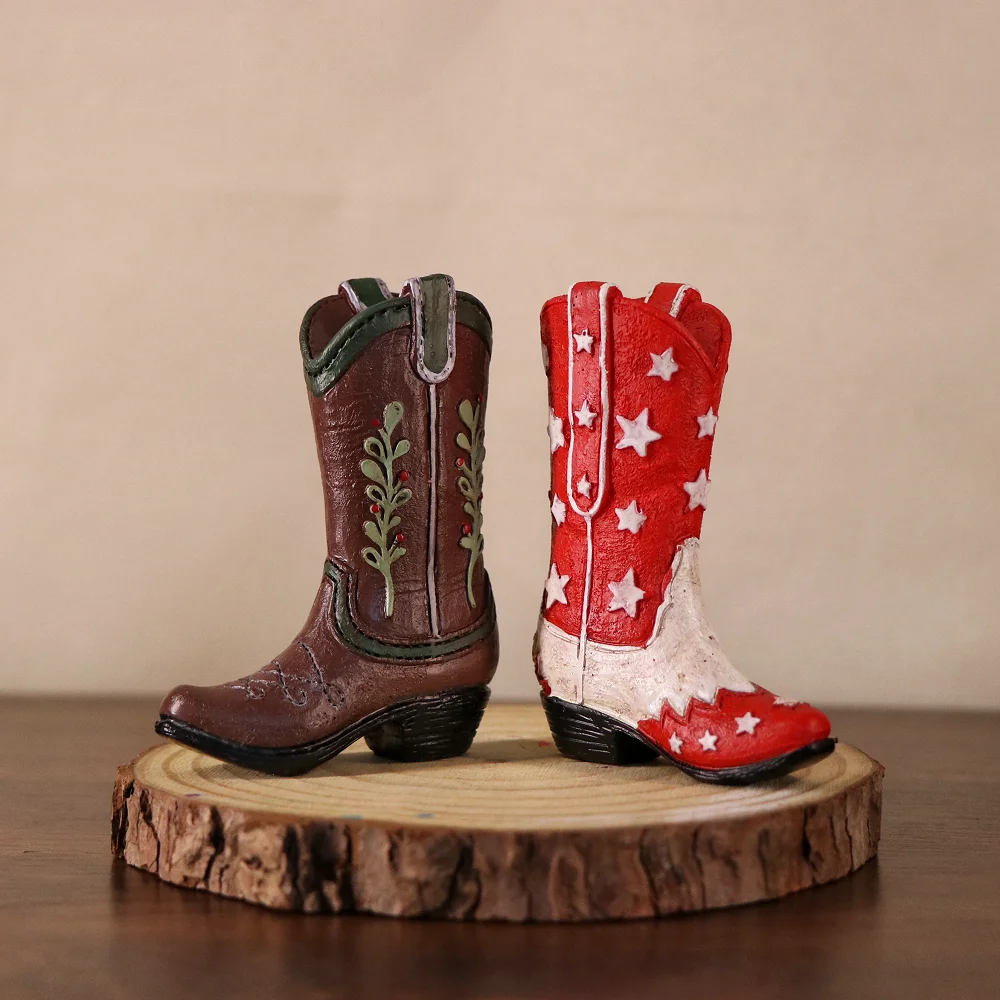 9cm Resin Mini Boot Desktop Decoration Ornament American Long Boots Western Cowboy Model Desktop Decor Accessory Children's Gift