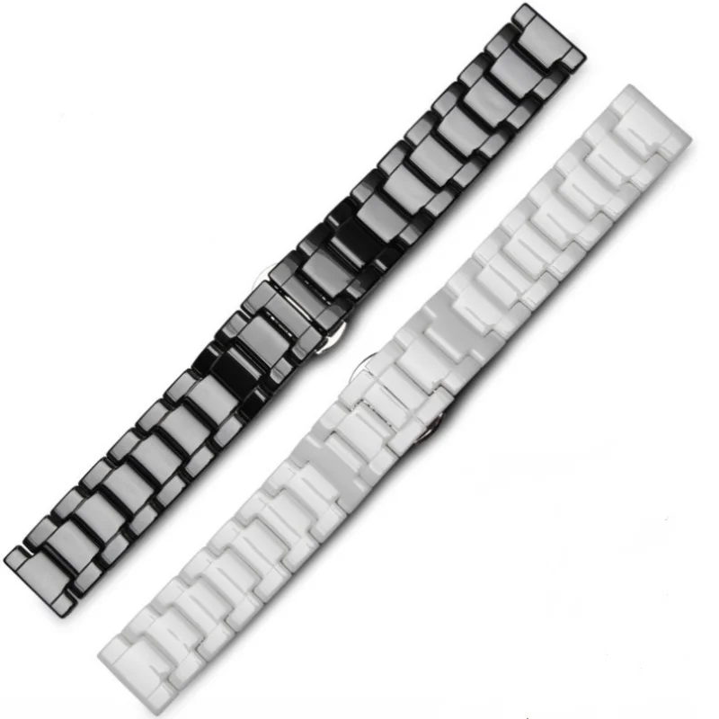Elegant Ceramic Watch Strap with Folding Butterfly Buckle - Available in Multiple Sizes