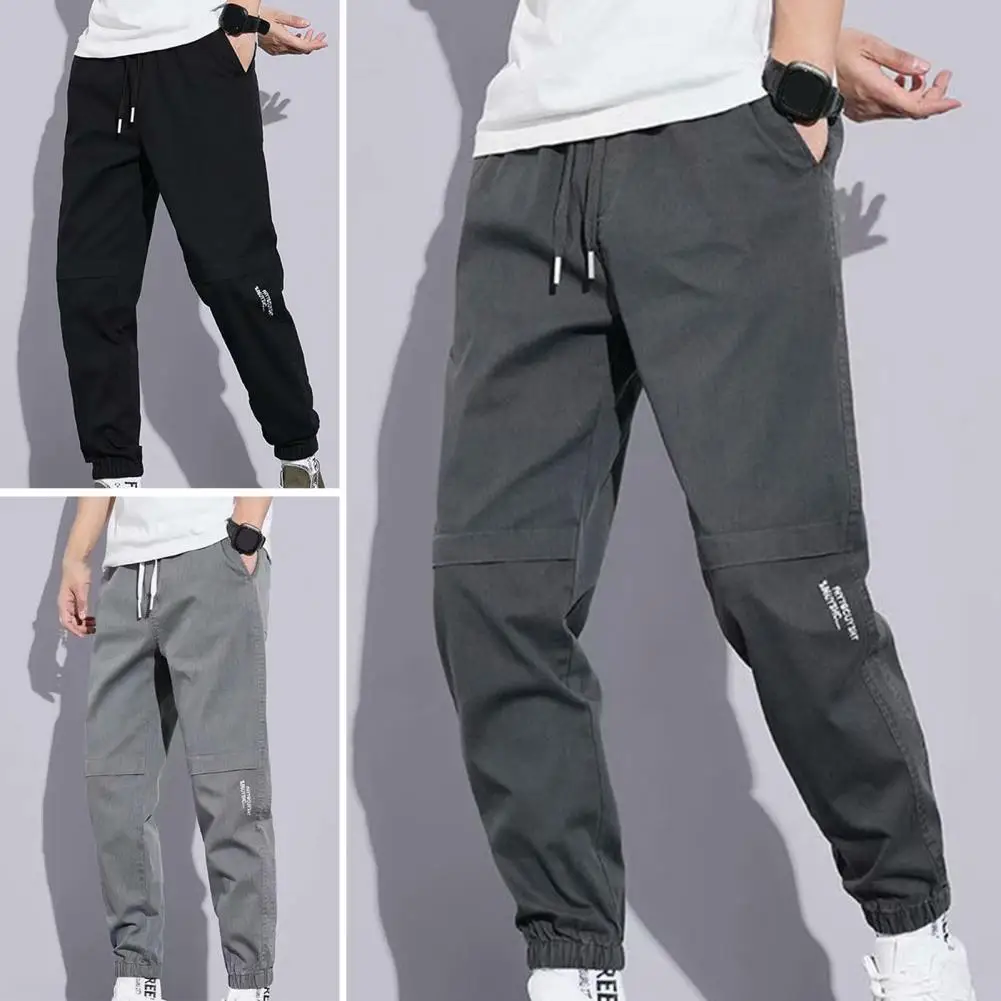 Description Picture 3 of itemMen Cargo Pants Solid ColorCasual Loose Joggers Pants Spring Summer Drawstring Ankle Tied Cropped Pants For Daily Wear