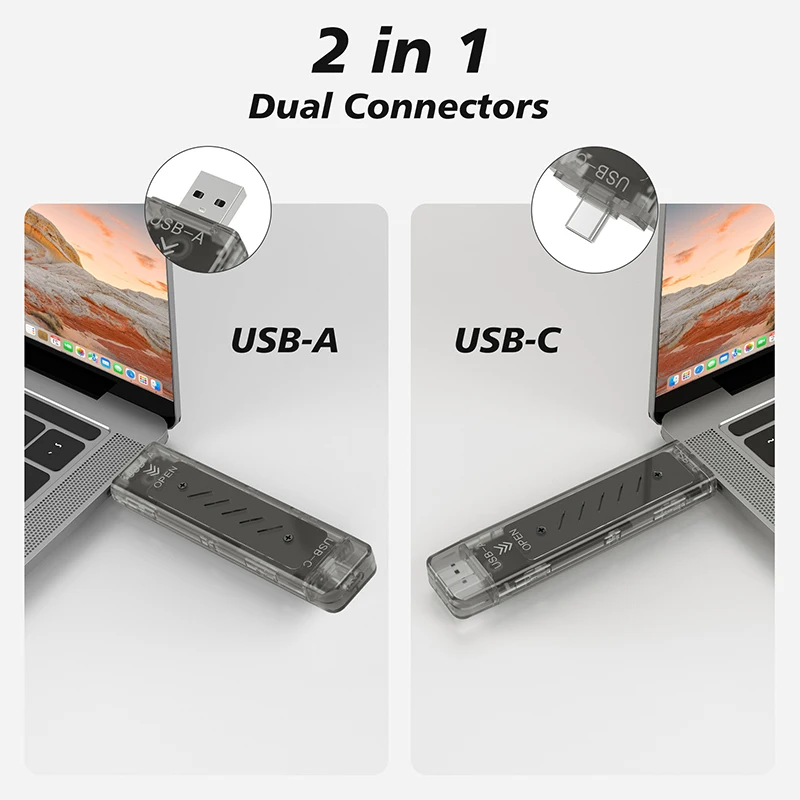 M.2 NVME PCIe NGFF SATA SSD C타입 USB 듀얼 헤드 케이스, 투명 외장 하드 디스크 박스, 10Gbps PCI-E M2 SSD 듀얼 프로토콜