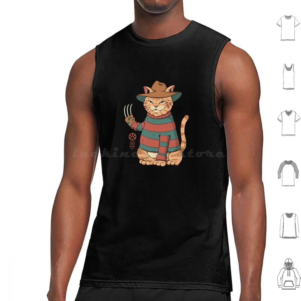 Catana On Elm Street Canotte Stampa Cotton Catana Horror Cute Halloween Japanese Japan Anime Retro Cats Cat Feline