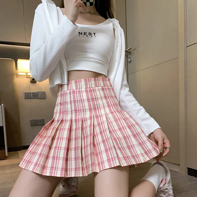 skorts for women FESTY KARY Fashion 2022 Summer Women Skirts High Waist Cute Kawaii Skirt for Girls Plaid Pleated Mini Skirts Women purple skirt