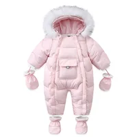 AYNIGIELL 2024 Winter Newborn Thickening Jumpsuit Built-in Wool Hooded Down Romper Baby Boys and Girls Warm Snowproof Overalls 3