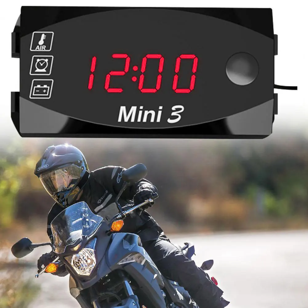 12V Motorcycle Electronic Clock Waterproof 3 in 1 Motobike Thermometer Voltmeter Digital Display Digital Voltage Meter motorcycle handlebar clock car voltmeter thermometer car clock thermometer