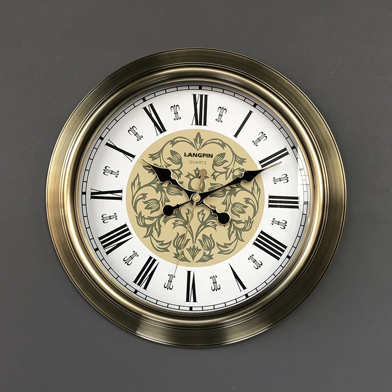 European Retro Wall Clock Metal Gold Vintage Large Clocks Wall