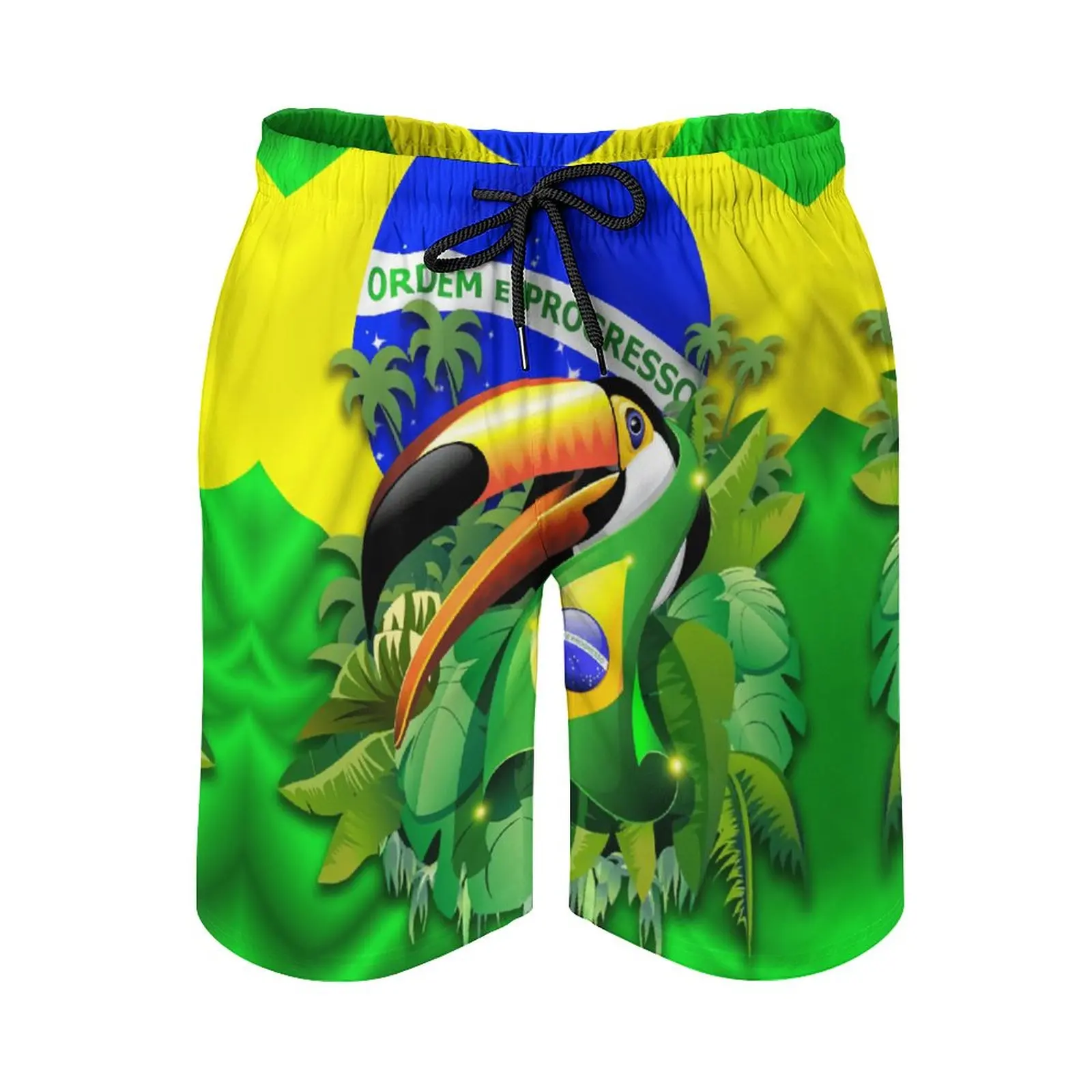 

Anime Beach Pants Toco Toucan on Brazil Flag Loose Elastic Causal Premium Male Shorts Sports Adjustable Drawstring Breathable Qu