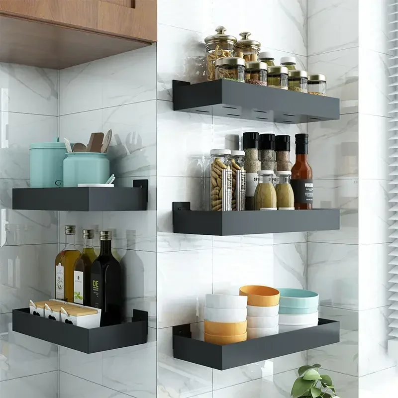 

Kitchen Shelf Non-perforated Spices Storage Rack Wall-mounted Oil Salt Vinegar Multifunction Organization Toilet Bathroom Shelf