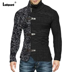 Ladiguard Men Knitted Sweaters Winter Warm Jumper Mens Knitwear 2024 Buckles Up Top Cardigans Homme Patchwork Zipper Sweater