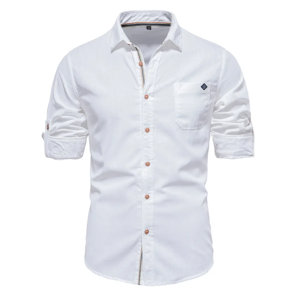 Autumn-New-High-Quality-100-Cotton-Mens-Social-Shirts-Solid-Color ...