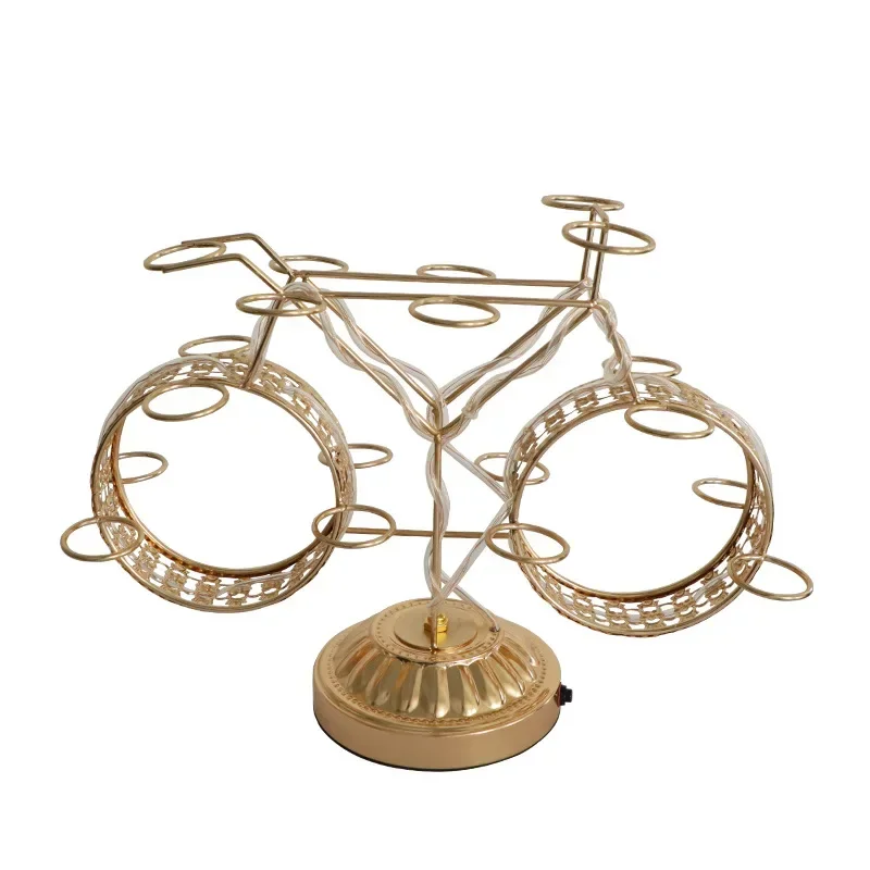 LED Charging Cocktail Holder Metal Tricycle Wine Glass Stand Luminous Bullet Cup Rack Party Drinkware for Bar and KTV