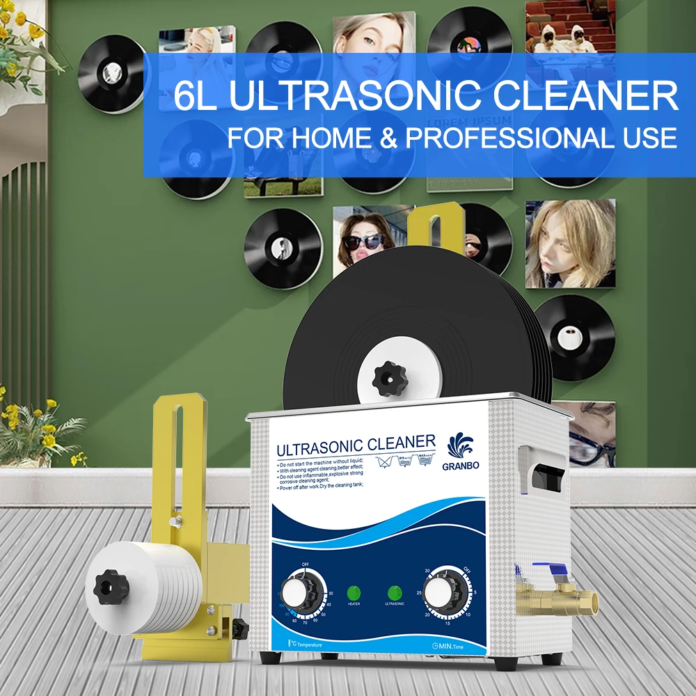 Professional Ultrasonic Cleaner Vinyl Records Lp Washer Bath 6.5L 180W