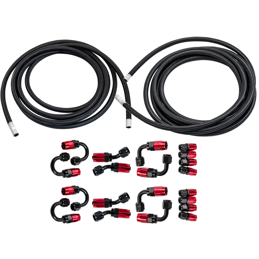 2 Sets AN6 6AN 5M 16FT Stainless Steel Braided Oil Fuel Line & Fitting