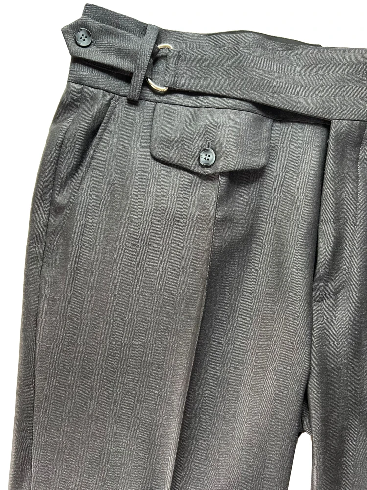 Italian Style Tailored Gurkha Pants Tailored Men Trousers Slim High Rise Neapolitan Trousers Extended Tab Reinforced Front Seam