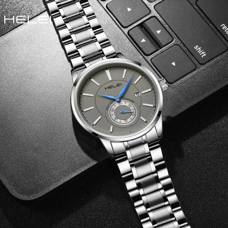 HELEI2024 Original Luxury Brand Men's Watch Waterproof Stainless Steel Classic Business Quartz Wristwatch Gift For Men