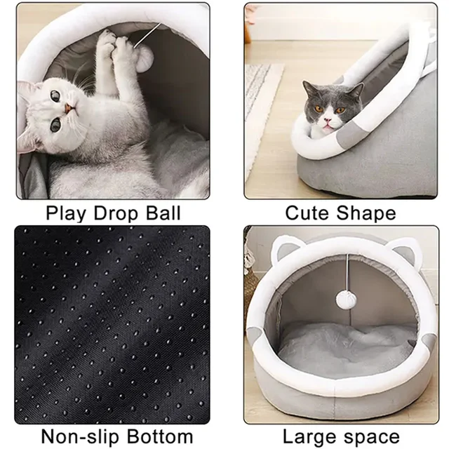 Pet Tent Cave Bed for Cats Small Dogs Self-Warming Cat Tent Bed Cat Hut Comfortable Pet Sleeping Bed Foldable Removable Washable 5