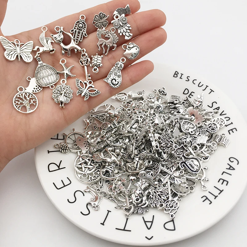 200pcs/Lot Zinc Alloy Tibetan Silver Mix Charms Animal Pendant for DIYNecklace Bracelet Vintage Jewelry Making Craft Accessories