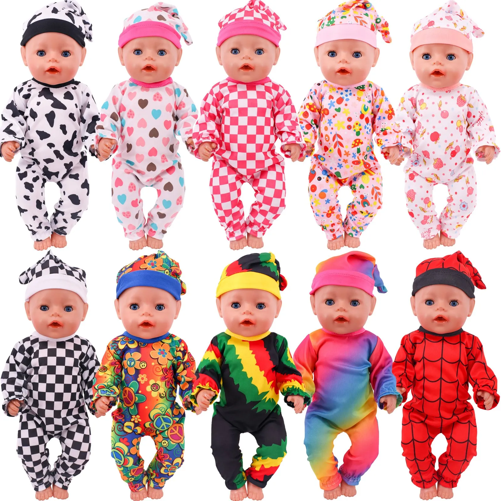 Doll Clothes Long One Piece Pajamas + Nightcap For 18Inch American&43Cm Baby New Born Doll Accessories Nenuco Sleeping Blanket zl newborn baby sleeping bag anti startle constant temperature antibacterial integrated anti kicking blanket swaddling clothes