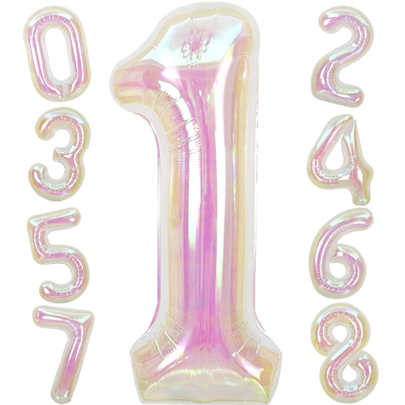 Foil Number Balloons 32Inch Laser Number 1 Balloon Foil Ballon Iridescent Digital Birthday Party Decoration Supplies Laser Number 0-9 Ballon