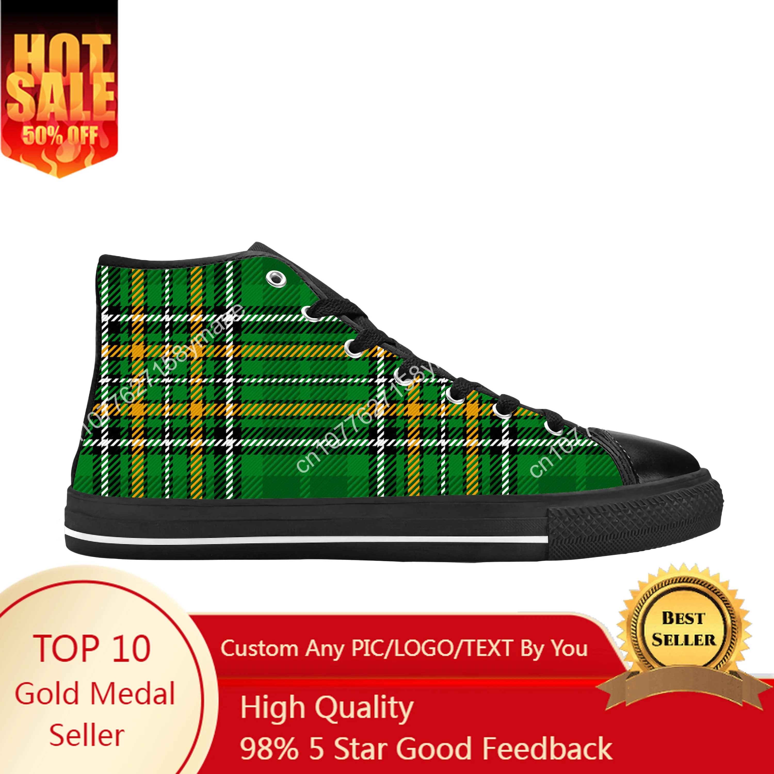 

Irish National Scottish Stewart Clan Tartan Plaid Casual Cloth Shoes High Top Comfortable Breathable 3D Print Men Women Sneakers