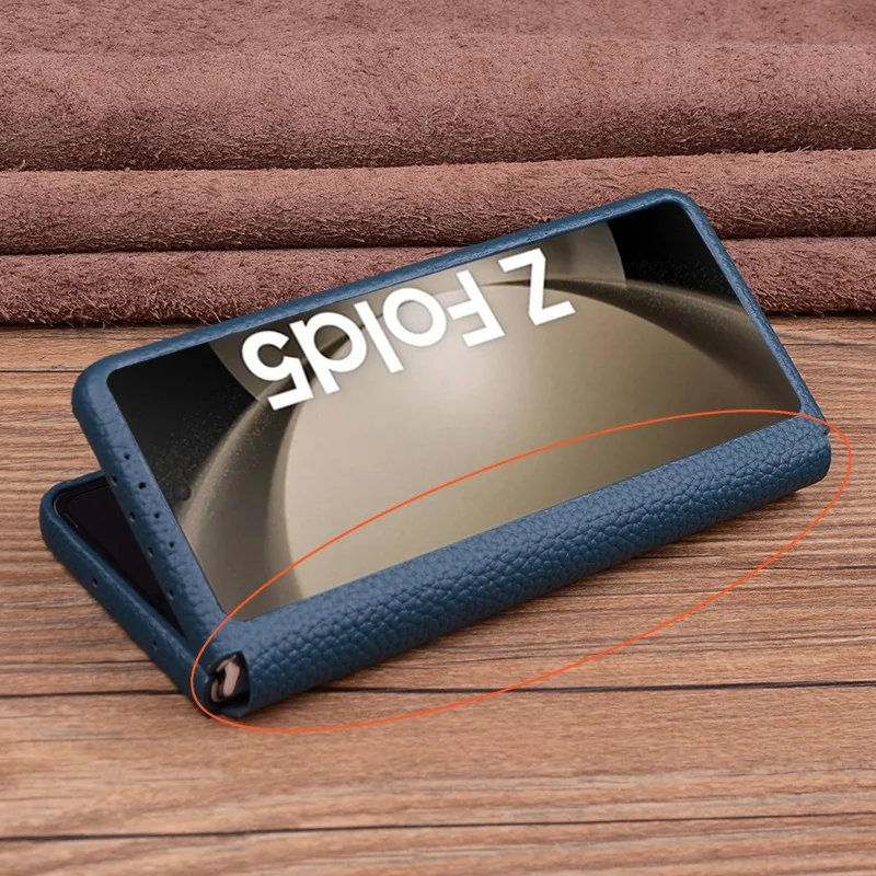 

For Samsung Galaxy Z Fold 5 Case Premium Top Grain Cowhide Leather Case with Mid-Axis Hinge for Connecting Front and Back Shells