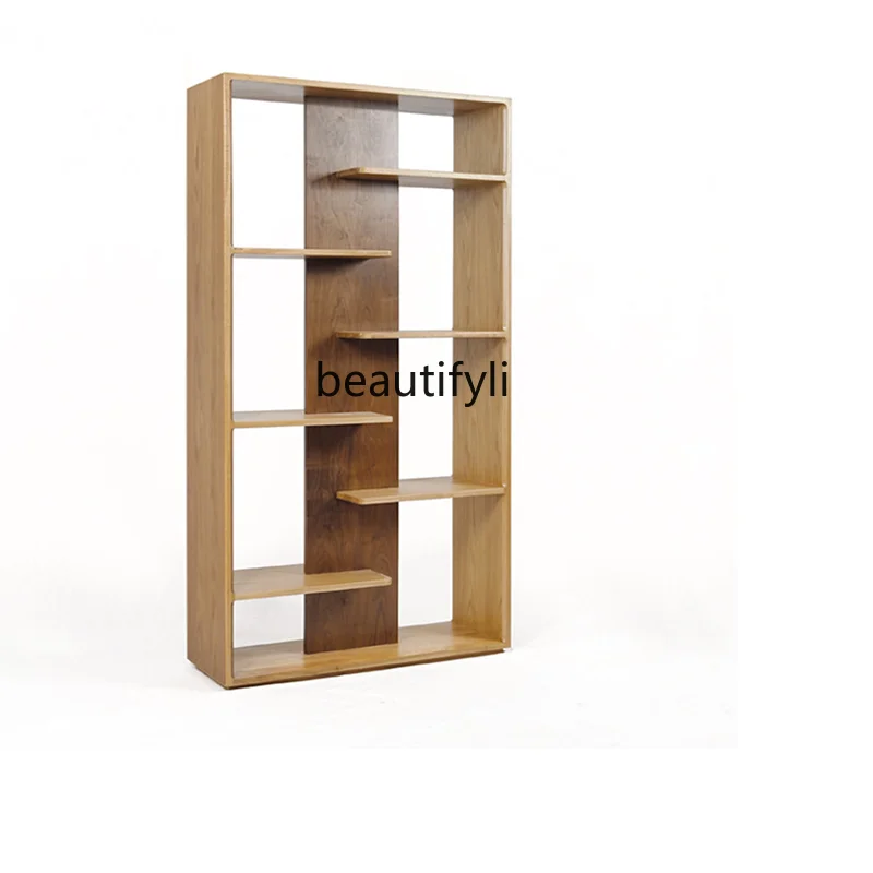 

Customized Nordic Office Study Solid Wood Bookcase Home Living Room Floor Partition Screens Retro Multi-Functional Log Bookshelf