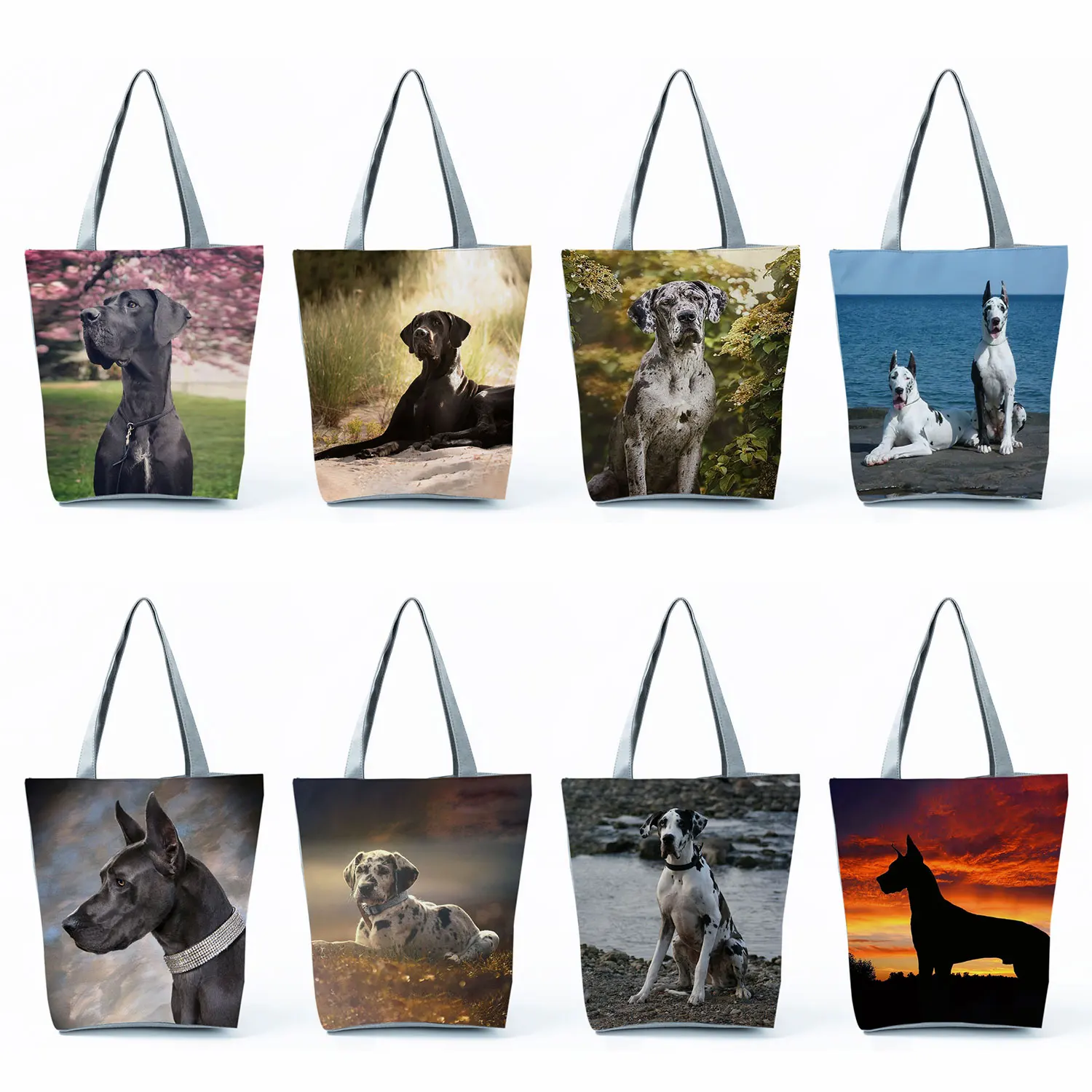 

Casual Cute Great Dane Print Handbags Dog Keeper Shopping Bags Travel Beach Bags Foldable Women Tote Bags High Capacity Portable
