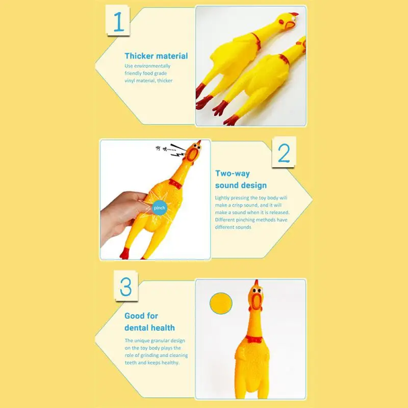1PCS New Pet Dog Squeak Toy Screaming Chicken Squeeze Dog Chew Toy Durable And Fun Yellow Rubber Exhaust Chicken Toys 4