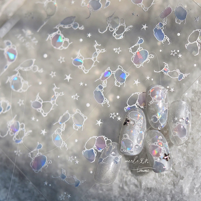 반짝이는 물 물결 별 여름 해변 바다 쉘 불가사리 소라 바다 손톱, 부드러운 릴리프 장식, 네일 아트 스티커 매니큐어 데칼