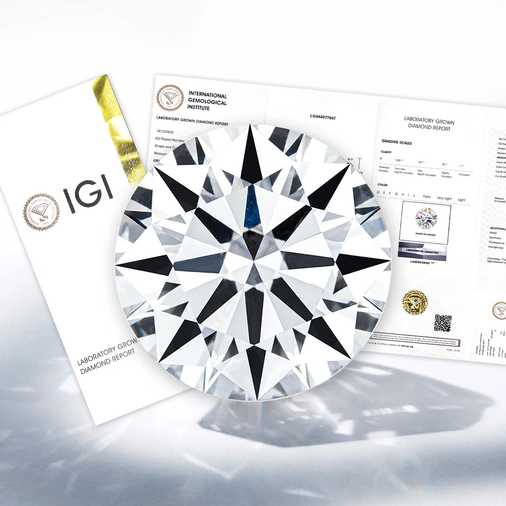 With IGI certificate Round Lab Grown Diamonds 1ct 1.5ct 2ct 2.5ct 3ct 5ct CVD HPHT Laboratory Diamond Wholesales