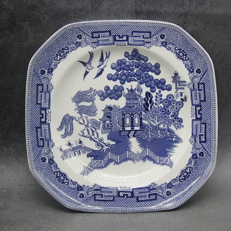 The Blue Willow Dinner Set Elegant England Style Ware Ceramic Breakfast Plate Beef Dishes Dessert Dish Soup Bowl