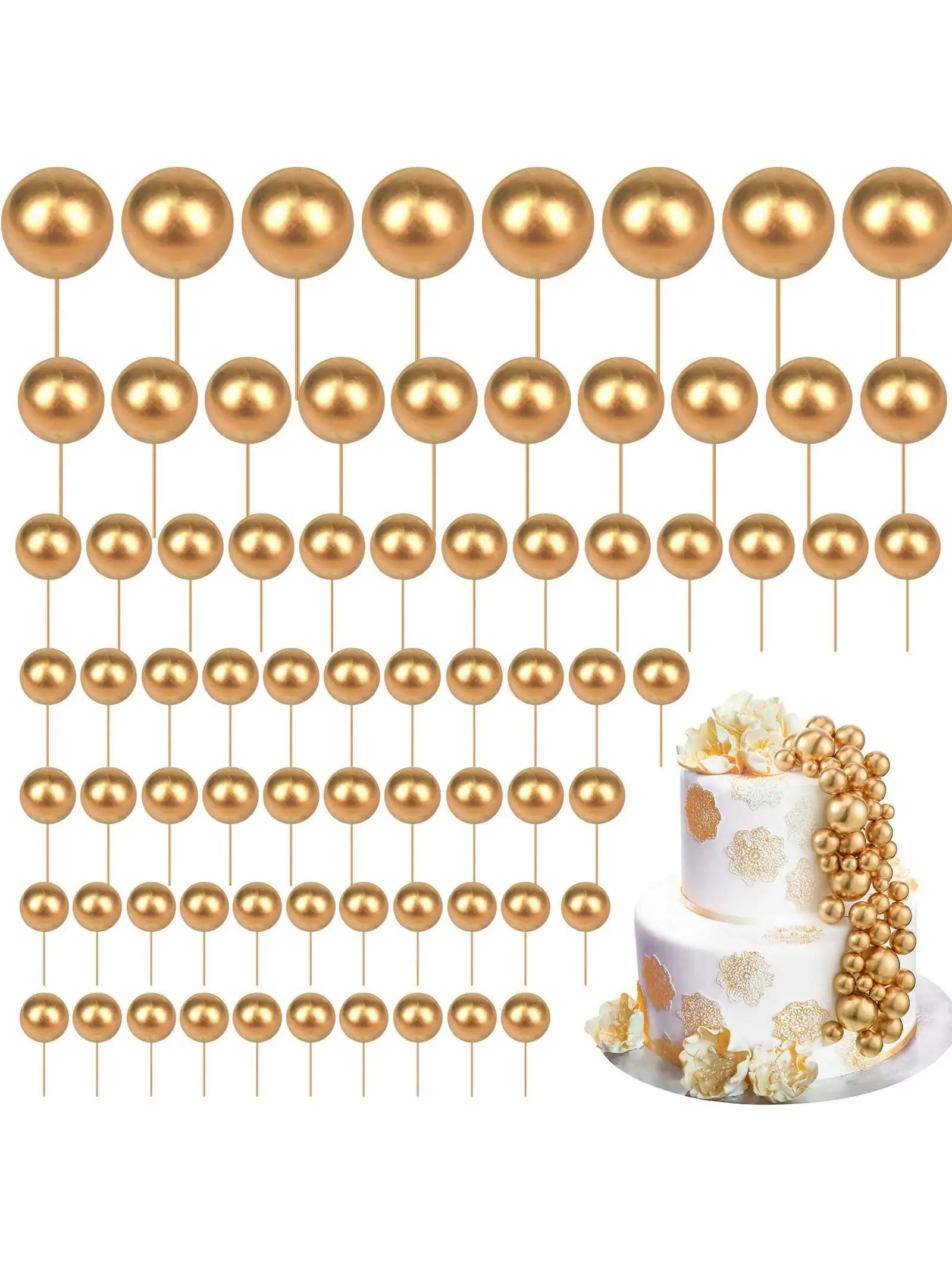 68pcs/set Gold Ball Mini Cake Insert Hats for Party cake insert hats