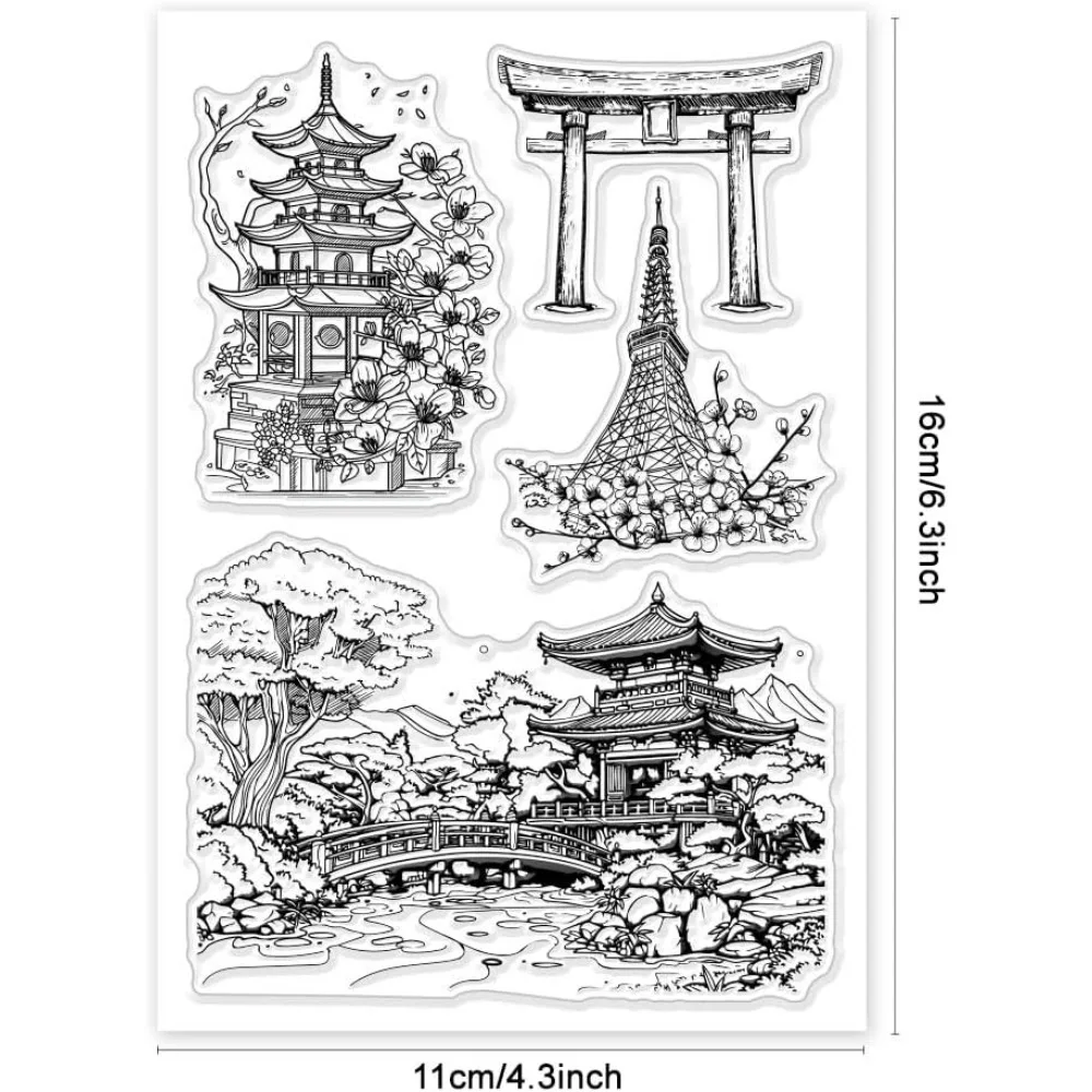 Embossing Stamps 1Sheet Landscape Clear Stamps Park Architecture Silicone Clear Stamp Seals for DIY Scrapbooking Cards