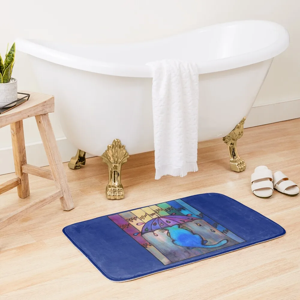 

Blue Umbrella Cat Bath Mat Front Door Mat Room Mats Modern Bathroom Accessories