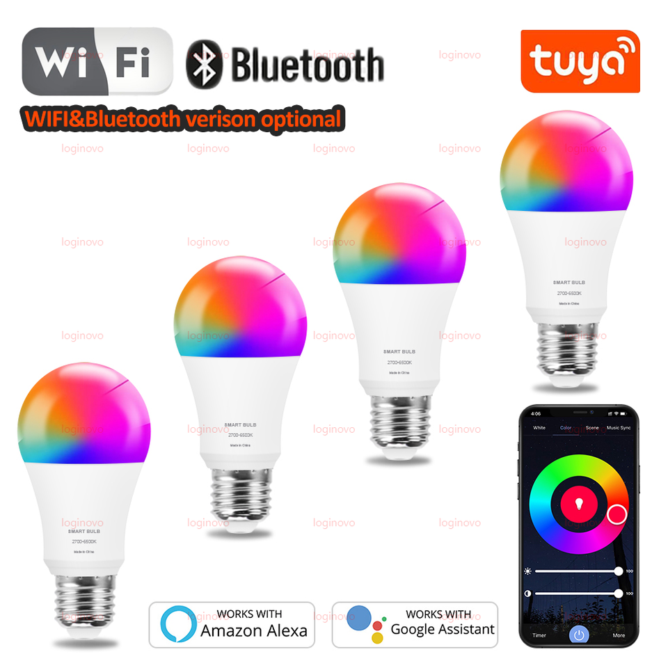 Tuya Smart LED Light Bulb E27 RGB 15W 20W Wifi Bluetooth Led Lamp Home Decor Lighting 220V 110V For Alexa Google Assistant