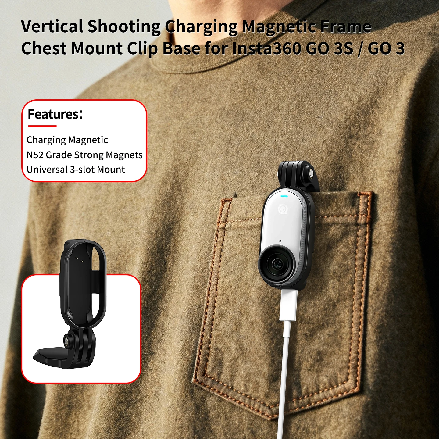 Magnetischer Basisadapter, Schnellverschluss, Brusthalterung, Clip-Basis, Stativhalterung, Typ C-Anschluss, Ladehalterung für DJI ACTION 2 – Detail 9