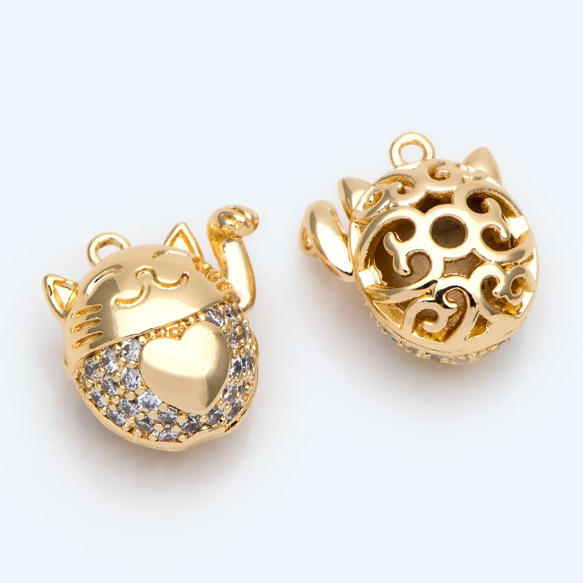 4 Pezzi Cz Pave Gold Cat Charms, Hollow Lucky Cat Charm, Ciondoli Maneki Neko