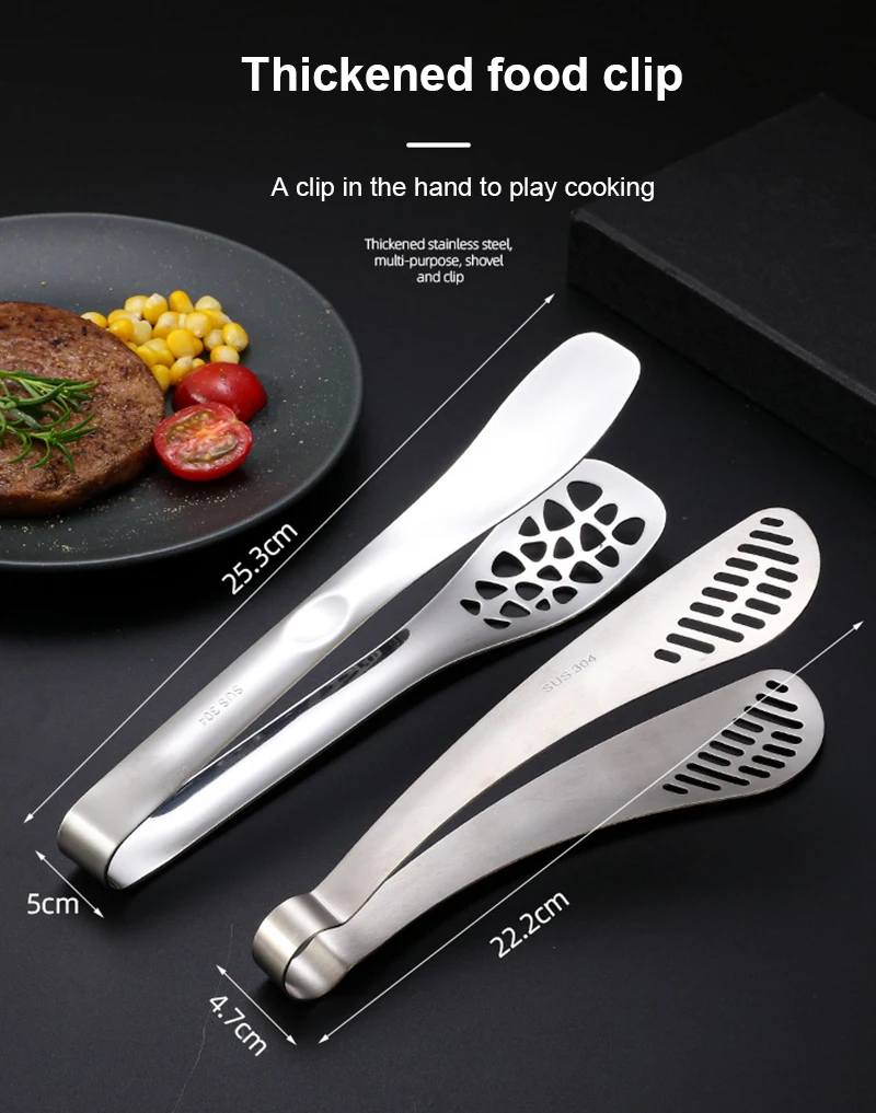 Stainless Steel Handle Kitchen Tongs Bread Meat Salad Clamp Clip Frying Spatula Home Cooking Utensils Kitchen 1PCS food tongs