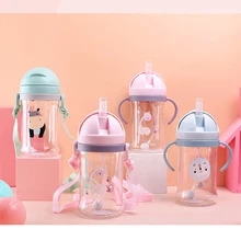 

350ml Cartoon Cup Water Bottle Baby Feeding Cup with Straw Bottles for Kids with Gravity Mug Drinking Bowl with A Straw