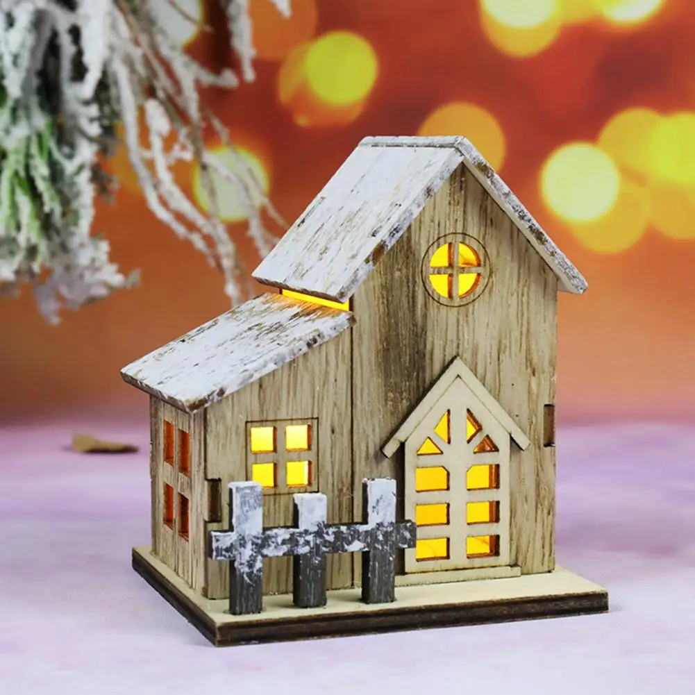 8*10cm Christmas House Wooden Glowing Decorative Festival Ornamental Table Centerpieces Mini LED Light Xmas Village Farmhouse